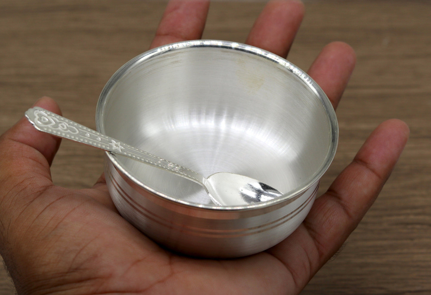 999 pure fine silver handmade silver bowl and spoon set, silver has antibacterial properties,stay baby/kids healthy, silver vessels sv42 - TRIBAL ORNAMENTS