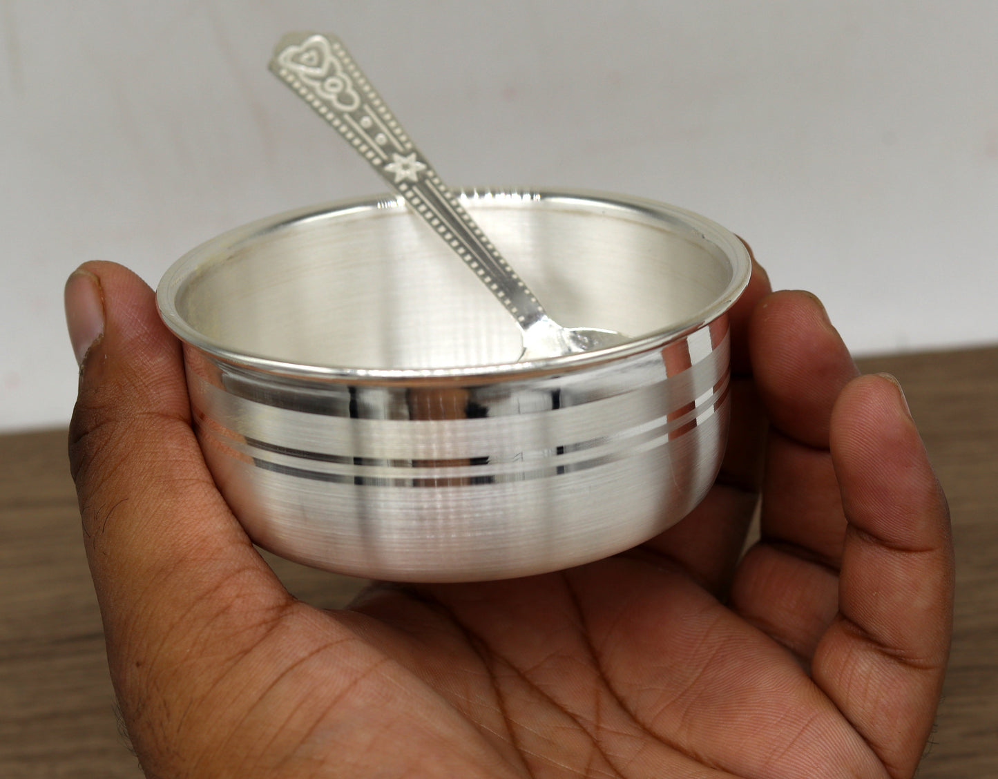 999 pure fine silver handmade silver bowl and spoon set, silver has antibacterial properties,stay baby/kids healthy, silver vessels sv42 - TRIBAL ORNAMENTS