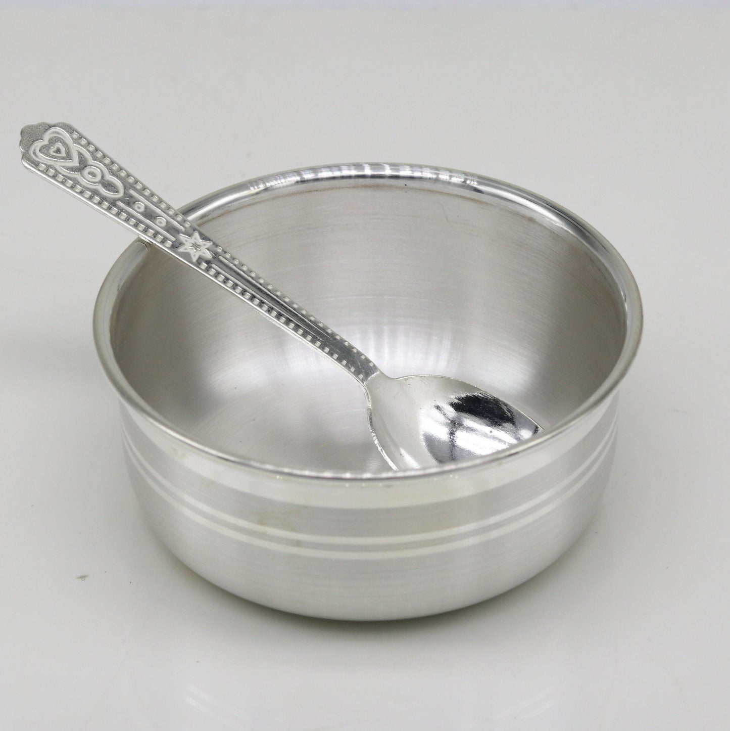 999 pure fine silver handmade silver bowl and spoon set, silver has antibacterial properties,stay baby/kids healthy, silver vessels sv42 - TRIBAL ORNAMENTS