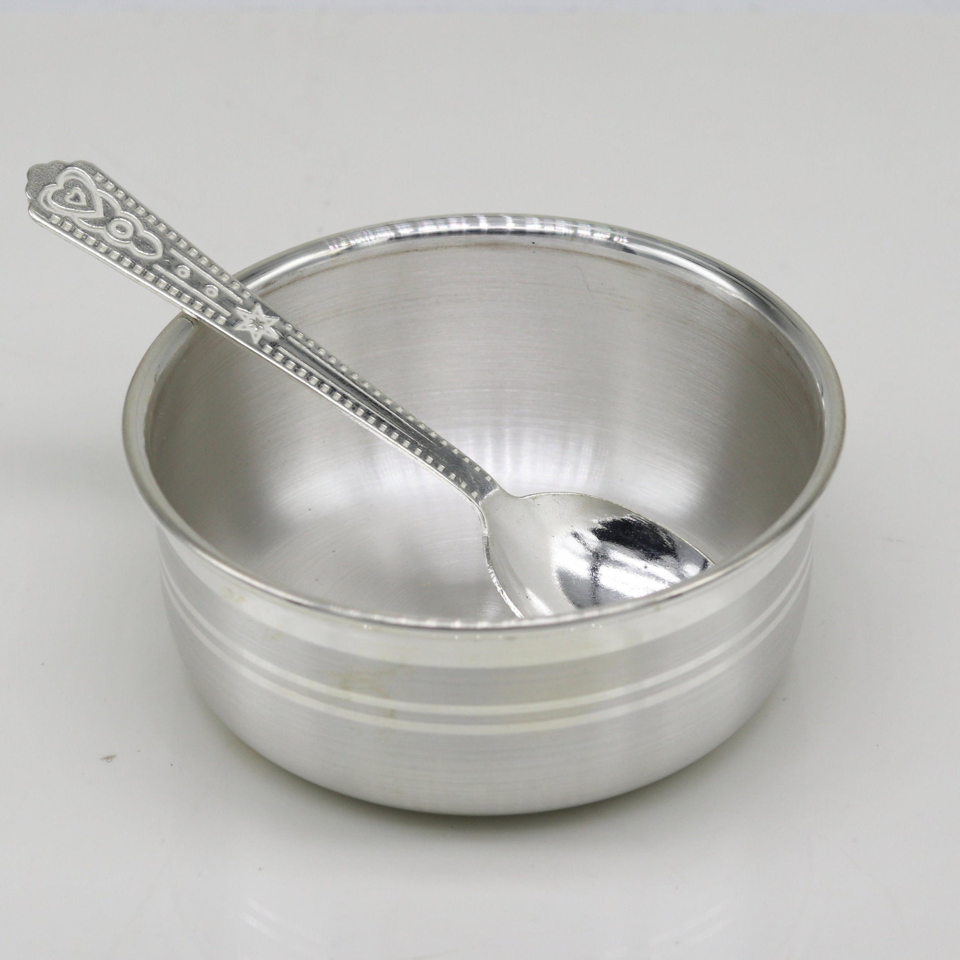 999 pure fine silver handmade silver bowl and spoon set, silver has antibacterial properties,stay baby/kids healthy, silver vessels sv42 - TRIBAL ORNAMENTS