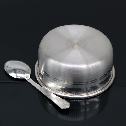 999 pure fine silver handmade silver bowl and spoon set, silver utensils, best kids gift for rice ceremony /Annaprashana utensils sv76 - TRIBAL ORNAMENTS