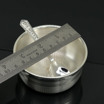 999 pure fine silver handmade silver bowl and spoon set, silver utensils silver art, tray stay baby/kids healthy, silver vessels sv75 - TRIBAL ORNAMENTS