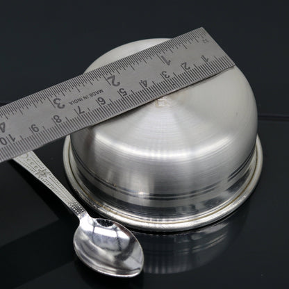 999 pure fine silver handmade silver bowl and spoon set, silver utensils silver art, tray stay baby/kids healthy, silver vessels sv75 - TRIBAL ORNAMENTS