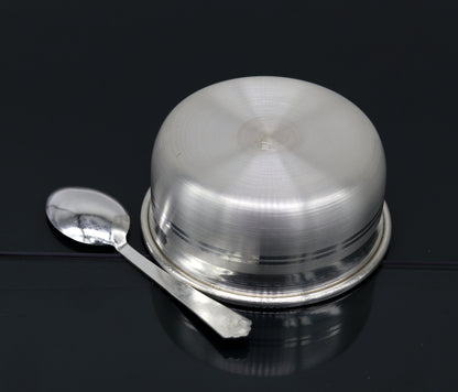 999 pure fine silver handmade silver bowl and spoon set, silver utensils silver art, tray stay baby/kids healthy, silver vessels sv76 - TRIBAL ORNAMENTS