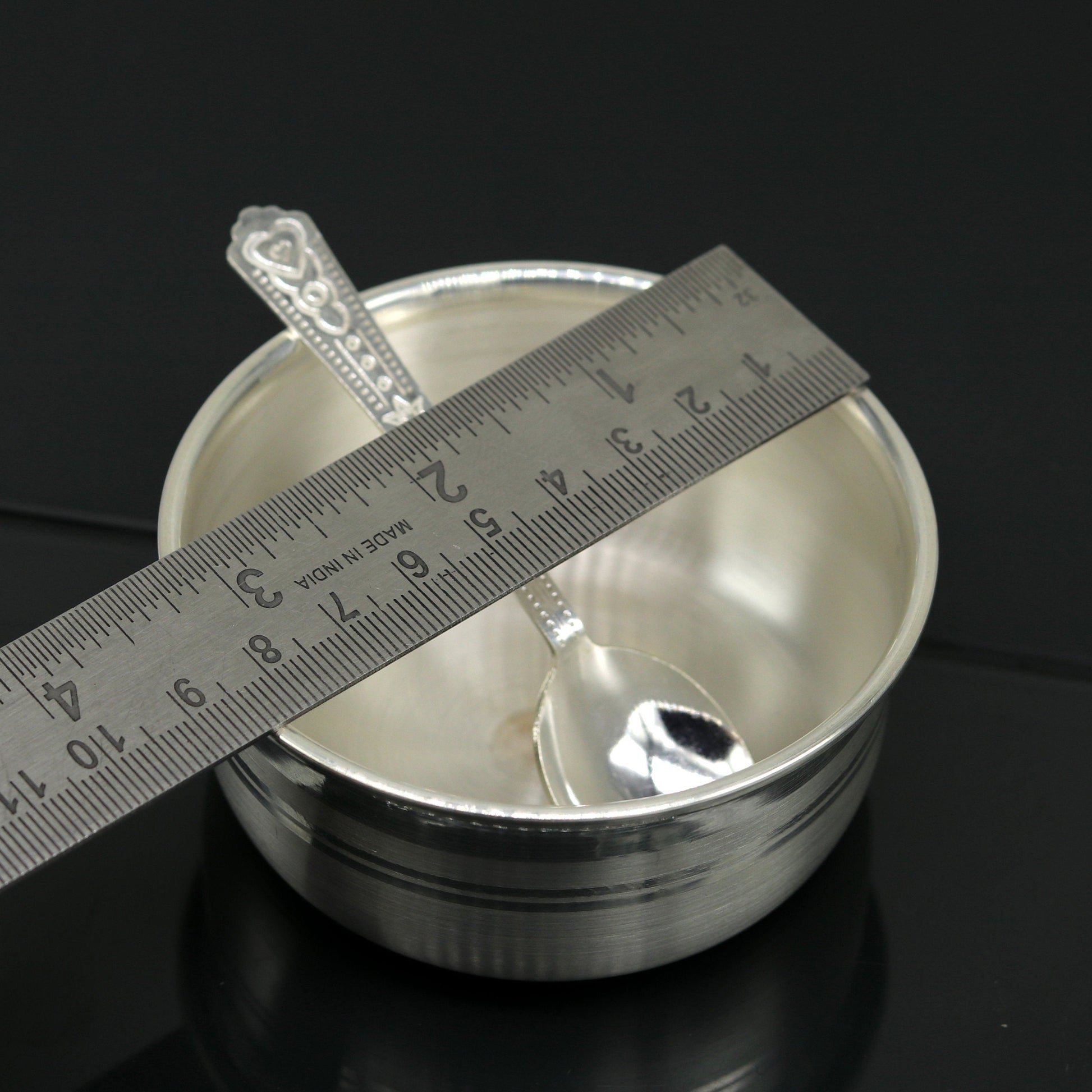 999 pure fine silver handmade silver bowl and spoon set, silver utensils silver art, tray stay baby/kids healthy, silver vessels sv76 - TRIBAL ORNAMENTS