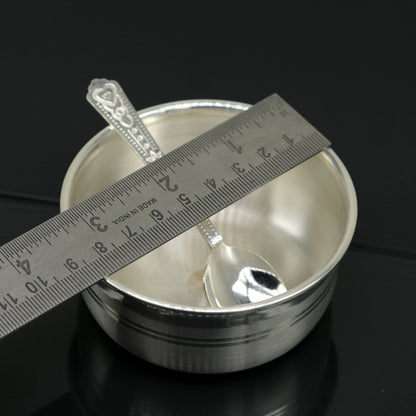 999 pure fine silver handmade silver bowl and spoon set, silver utensils silver art, tray stay baby/kids healthy, silver vessels sv76 - TRIBAL ORNAMENTS