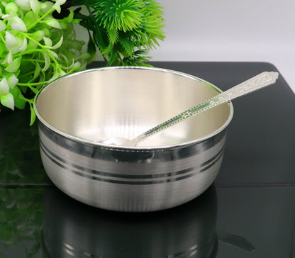 999 pure fine silver handmade solid bowl and spoon, silver baby utensils set, stay healthy kids/baby for using silver vessels, feeding sv126 - TRIBAL ORNAMENTS