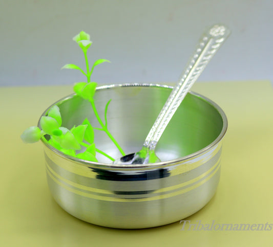 999 pure fine silver handmade solid bowl and spoon, silver baby utensils, stay healthy kids/baby for using silver vessels sv25 - TRIBAL ORNAMENTS