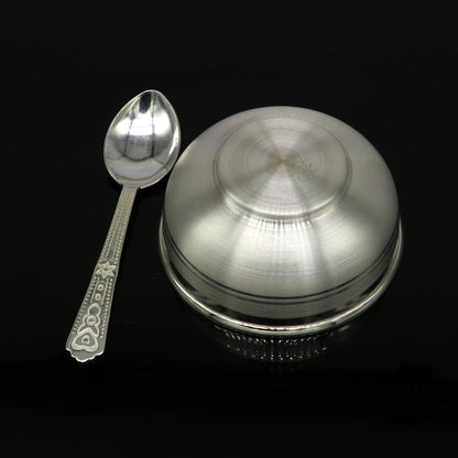 999 pure fine silver handmade utensils, silver article, silver vessel, silver accessories, silver puja art, silver baby bowl set sv106 - TRIBAL ORNAMENTS