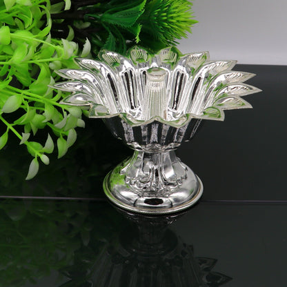999 pure silver handmade elegant oil lamp, silver home temple utensils, silver diya, deepak, silver vessels, silver art decorative art su172 - TRIBAL ORNAMENTS
