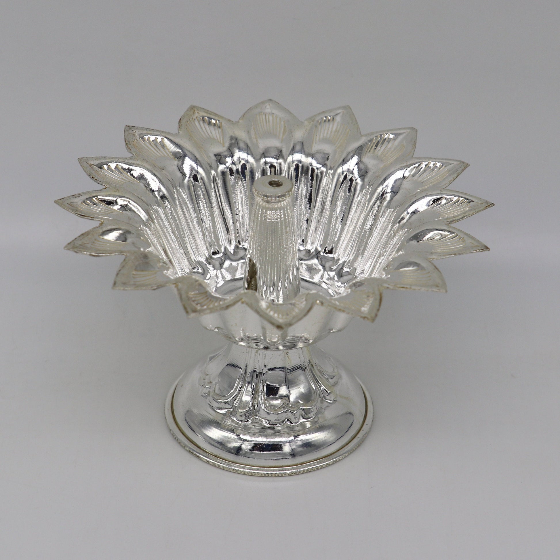999 pure silver handmade elegant oil lamp, silver home temple utensils, silver diya, deepak, silver vessels, silver art decorative art su172 - TRIBAL ORNAMENTS