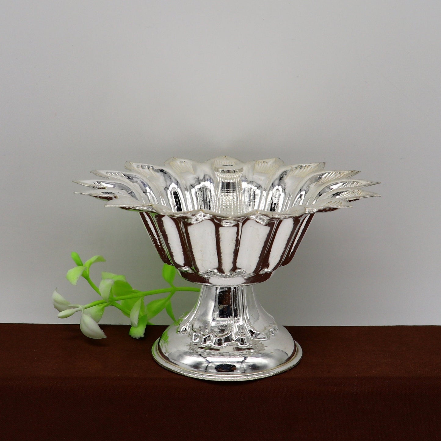 999 pure silver handmade elegant oil lamp, silver home temple utensils, silver diya, deepak, silver vessels, silver art decorative art su172 - TRIBAL ORNAMENTS