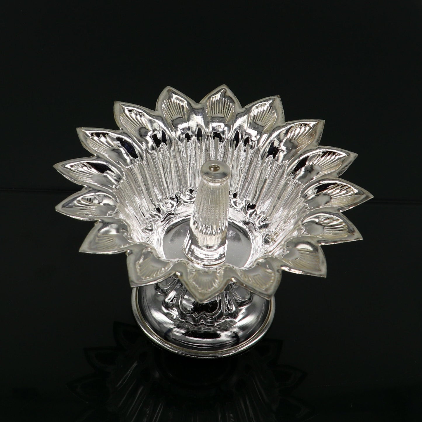 999 pure silver handmade elegant oil lamp, silver home temple utensils, silver diya, deepak, silver vessels, silver art decorative art su172 - TRIBAL ORNAMENTS