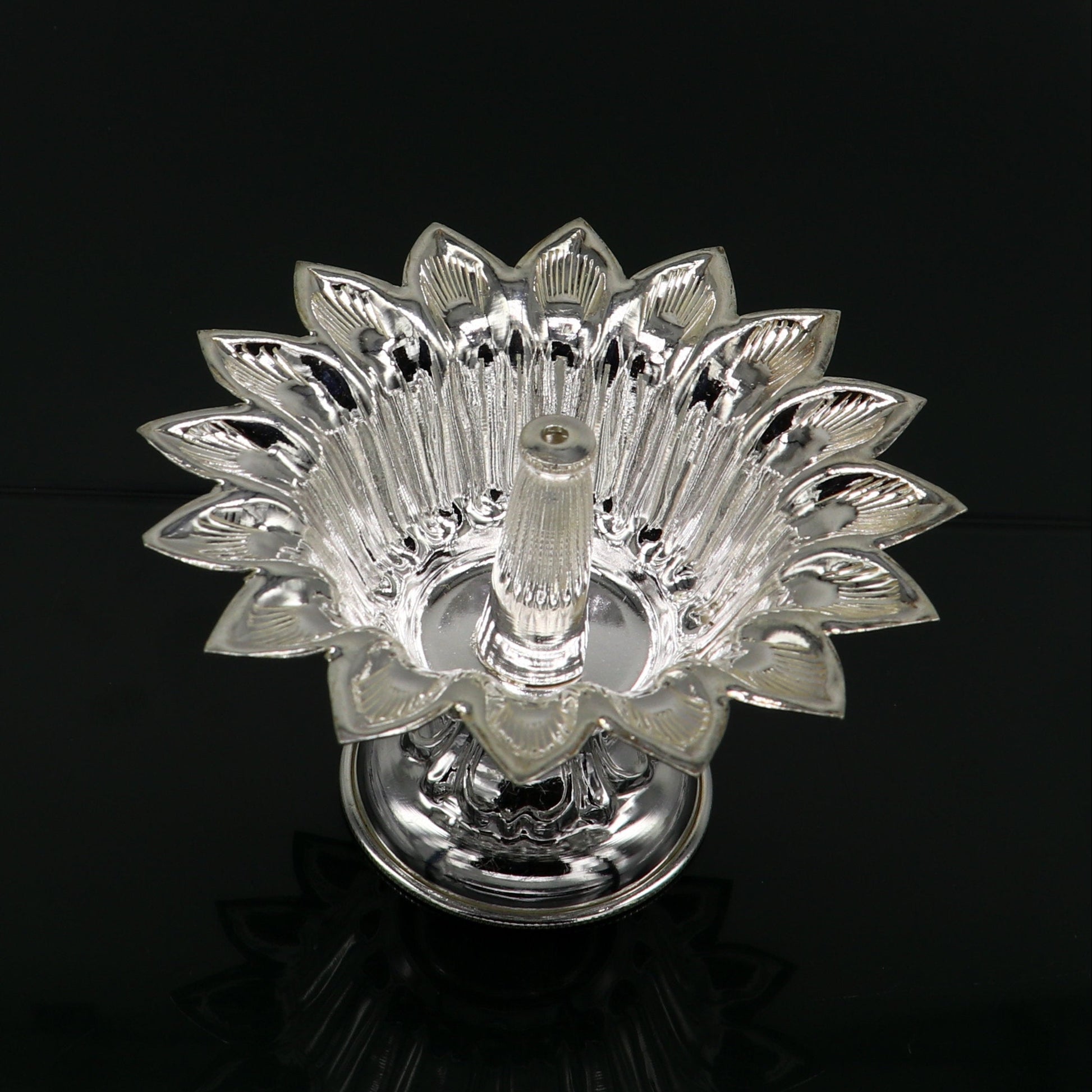 999 pure silver handmade elegant oil lamp, silver home temple utensils, silver diya, deepak, silver vessels, silver art decorative art su172 - TRIBAL ORNAMENTS