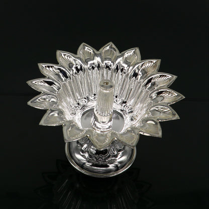 999 pure silver handmade elegant oil lamp, silver home temple utensils, silver diya, deepak, silver vessels, silver art decorative art su172 - TRIBAL ORNAMENTS
