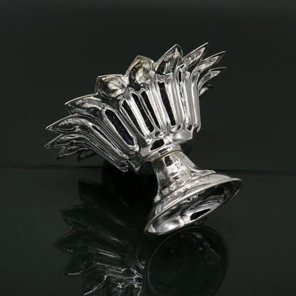 999 pure silver handmade elegant oil lamp, silver home temple utensils, silver diya, deepak, silver vessels, silver art decorative art su172 - TRIBAL ORNAMENTS