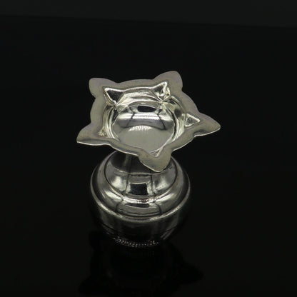 999 pure silver handmade elegant oil lamp, silver home temple utensils, silver diya, deepak, silver vessels, silver puja article nsv85 - TRIBAL ORNAMENTS