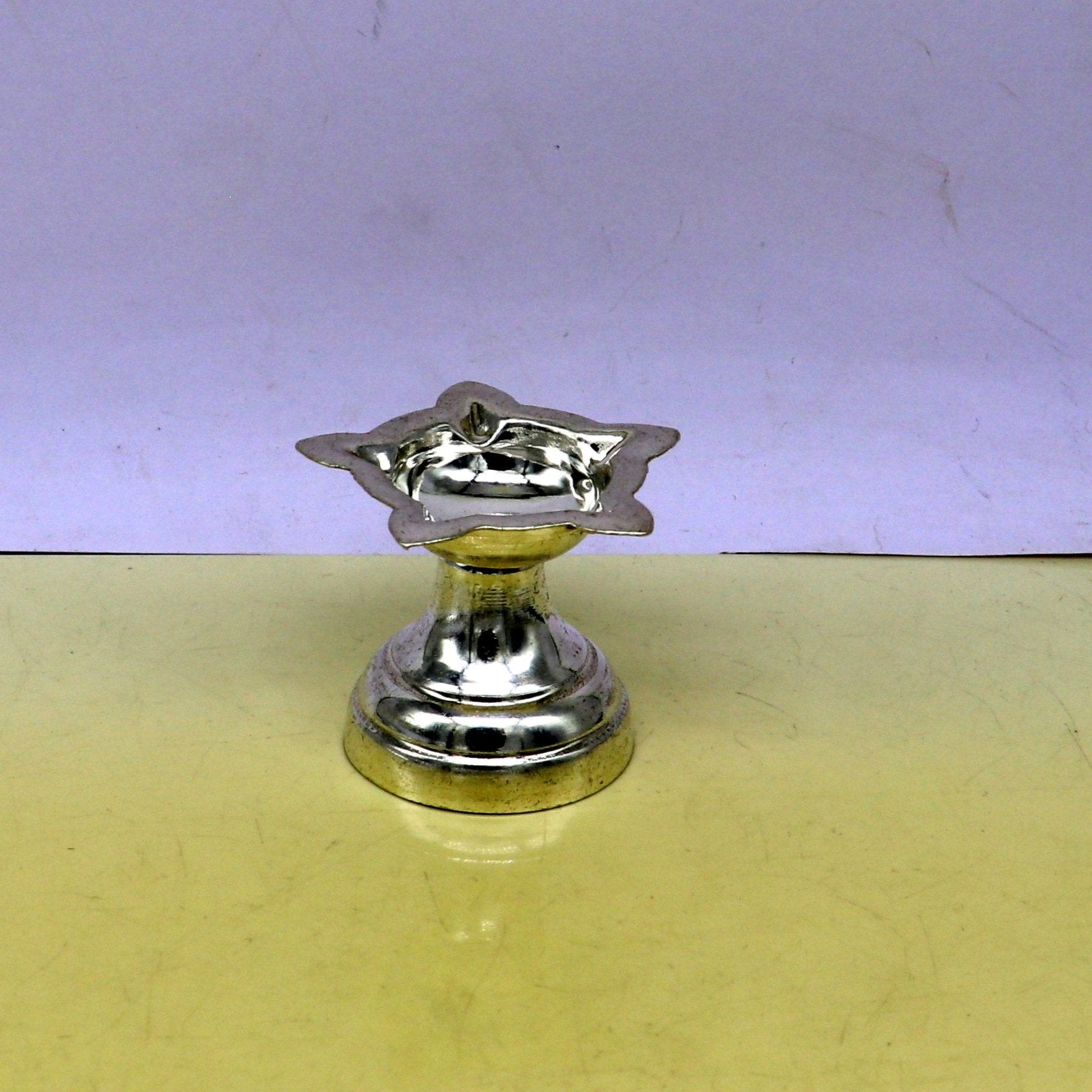 999 pure silver handmade elegant oil lamp, silver home temple utensils, silver diya, deepak, silver vessels, silver puja article nsv85 - TRIBAL ORNAMENTS