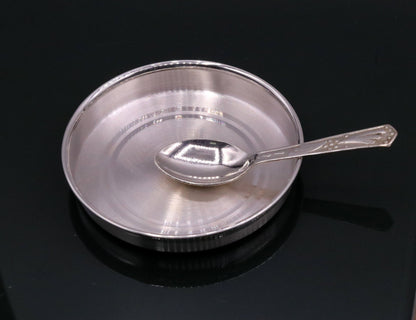 999 pure silver handmade silver baby plate and spoon set, silver has antibacterial properties, keep stay healthy, silver vessels sv08 - TRIBAL ORNAMENTS