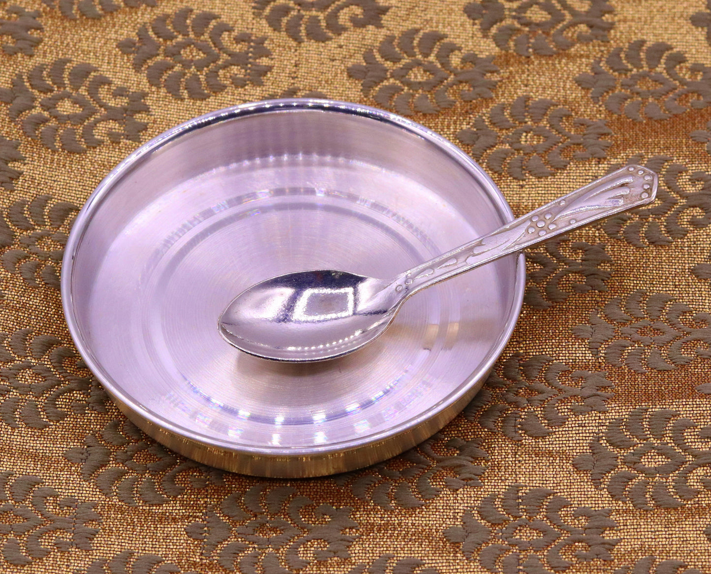 999 pure silver handmade silver baby plate and spoon set, silver has antibacterial properties, keep stay healthy, silver vessels sv08 - TRIBAL ORNAMENTS