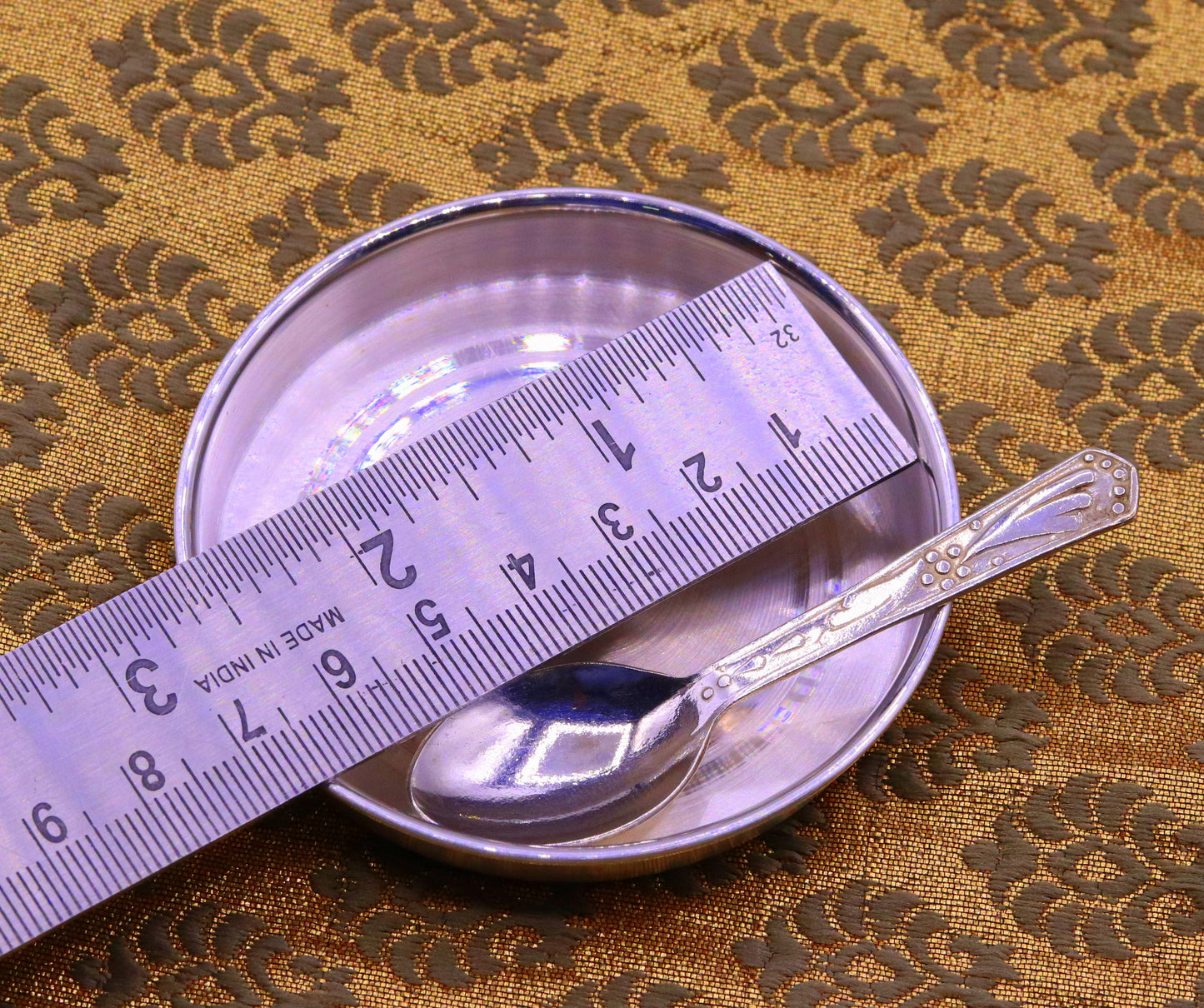 999 pure silver handmade silver baby plate and spoon set, silver has antibacterial properties, keep stay healthy, silver vessels sv08 - TRIBAL ORNAMENTS