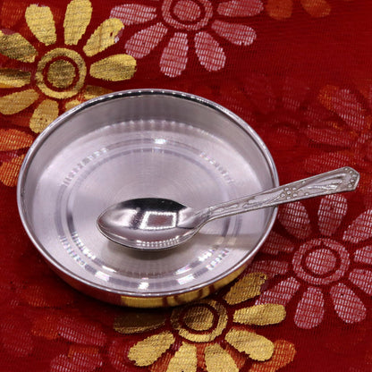 999 pure silver handmade silver baby plate and spoon set, silver has antibacterial properties, keep stay healthy, silver vessels sv08 - TRIBAL ORNAMENTS