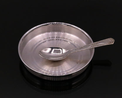 999 pure silver handmade silver baby plate and spoon set, silver has antibacterial properties, keep stay healthy, silver vessels sv08 - TRIBAL ORNAMENTS