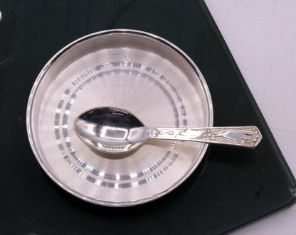 999 pure silver handmade silver baby plate and spoon set, silver has antibacterial properties, keep stay healthy, silver vessels sv08 - TRIBAL ORNAMENTS