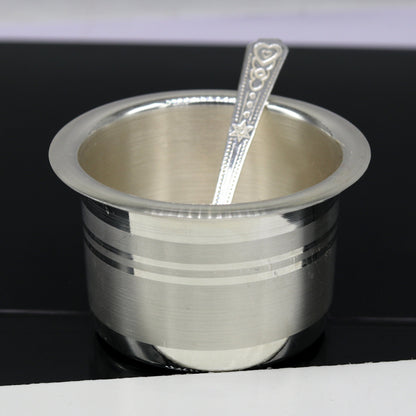 Tribal Ornaments 999 pure silver baby feeding set with handmade silver bowl and spoon, including tumbler and utensils.