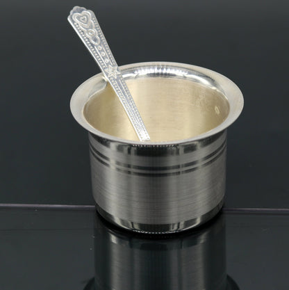 Tribal Ornaments 999 pure silver baby feeding set with handmade silver bowl and spoon, ideal for healthy feeding and silver vessels.
