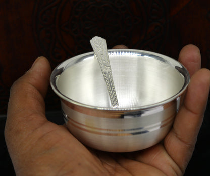 999 pure silver handmade solid bowl and spoon, table serving bowl, silver vessels, food serving utensils set, silver kitchen tools art sv84 - TRIBAL ORNAMENTS