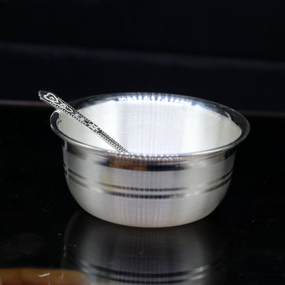 999 pure silver handmade solid bowl and spoon, table serving bowl, silver vessels, food serving utensils, silver kitchen art baby set sv85 - TRIBAL ORNAMENTS