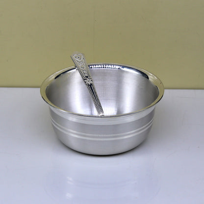 999 pure silver handmade solid bowl and spoon, table serving bowl, silver vessels, food serving utensils, silver kitchen art baby set sv85 - TRIBAL ORNAMENTS