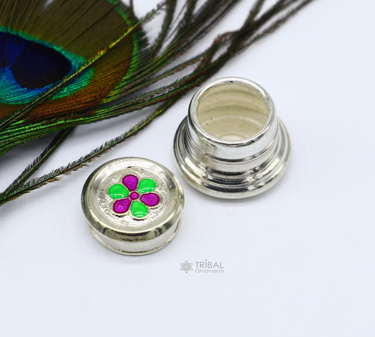 999 pure silver trinket box, kajal box brides round shape box flower design box , container tobacco box, eyeliner Sindur box gifting stb807 - TRIBAL ORNAMENTS