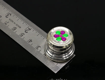 999 pure silver trinket box, kajal box brides round shape box flower design box , container tobacco box, eyeliner Sindur box gifting stb807 - TRIBAL ORNAMENTS