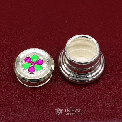 999 pure silver trinket box, kajal box brides round shape box flower design box , container tobacco box, eyeliner Sindur box gifting stb807 - TRIBAL ORNAMENTS