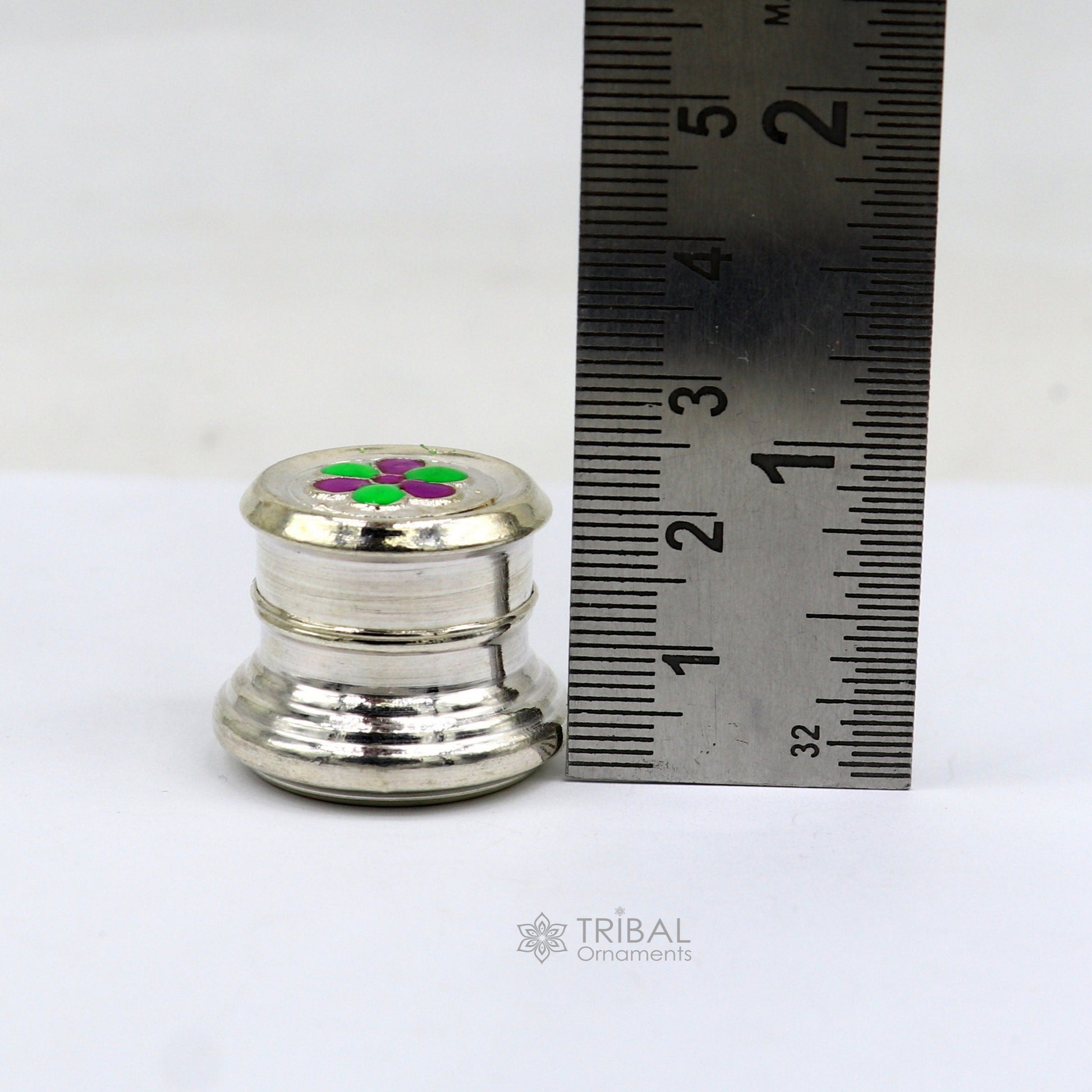 999 pure silver trinket box, kajal box brides round shape box flower design box , container tobacco box, eyeliner Sindur box gifting stb807 - TRIBAL ORNAMENTS