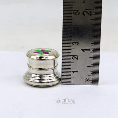 999 pure silver trinket box, kajal box brides round shape box flower design box , container tobacco box, eyeliner Sindur box gifting stb807 - TRIBAL ORNAMENTS