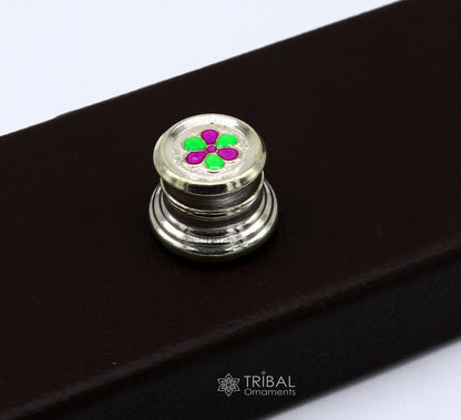 999 pure silver trinket box, kajal box brides round shape box flower design box , container tobacco box, eyeliner Sindur box gifting stb807 - TRIBAL ORNAMENTS