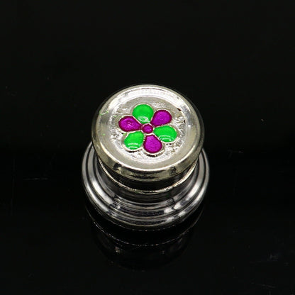 999 pure silver trinket box, kajal box brides round shape box flower design box , container tobacco box, eyeliner Sindur box gifting stb807 - TRIBAL ORNAMENTS