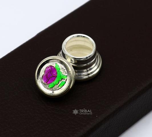 999 pure silver trinket box, kajal box brides round shape box flower design box , container tobacco box, eyeliner Sindur box gifting stb809 - TRIBAL ORNAMENTS