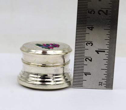 999 pure silver trinket box, kajal box brides round shape box peacock design box , container tobacco box, eyeliner Sindur box gifting stb801 - TRIBAL ORNAMENTS