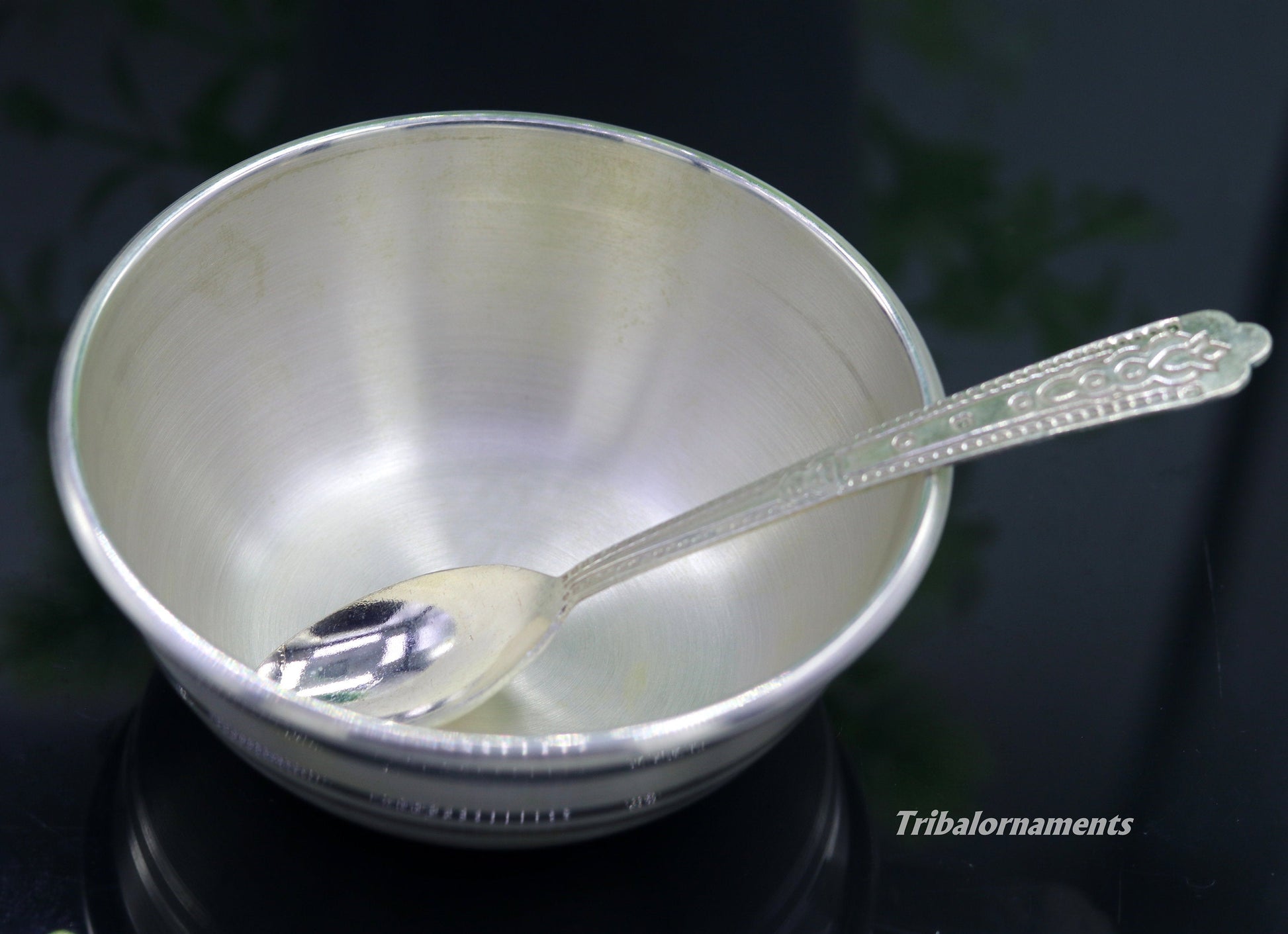 999 pure sterling silver handmade silver bowl and spoon set, silver has antibacterial properties, keep stay healthy, silver vessels sv21 - TRIBAL ORNAMENTS