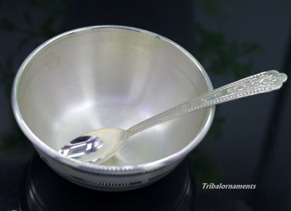 999 pure sterling silver handmade silver bowl and spoon set, silver has antibacterial properties, keep stay healthy, silver vessels sv21 - TRIBAL ORNAMENTS