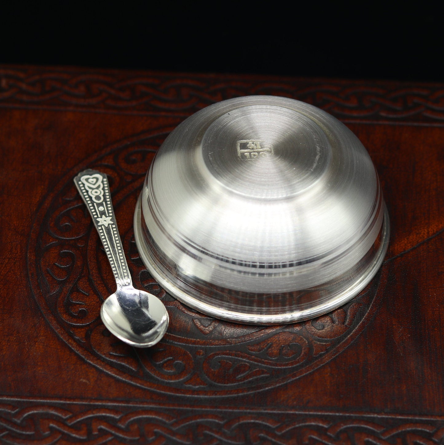 999 pure sterling silver handmade solid silver bowl and spoon, healthy serving bowl, silver vessels, baby serving utensils baby set sv82 - TRIBAL ORNAMENTS