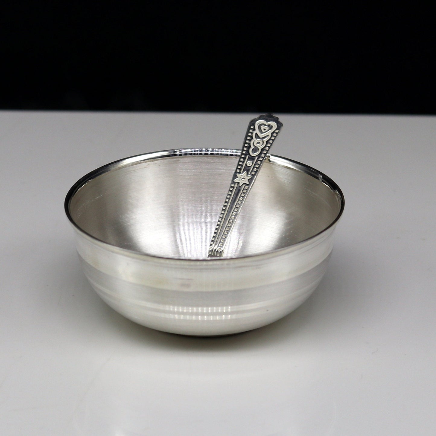 999 pure sterling silver handmade solid silver bowl and spoon, healthy serving bowl, silver vessels, baby serving utensils baby set sv82 - TRIBAL ORNAMENTS