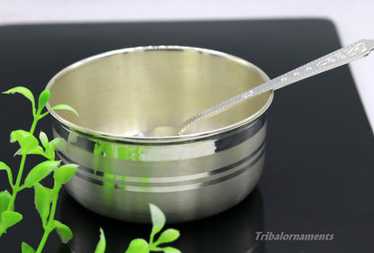 999 pure sterling silver handmade solid silver bowl and spoon, silver has antibacterial properties, keep stay healthy, silver vessels sv22 - TRIBAL ORNAMENTS