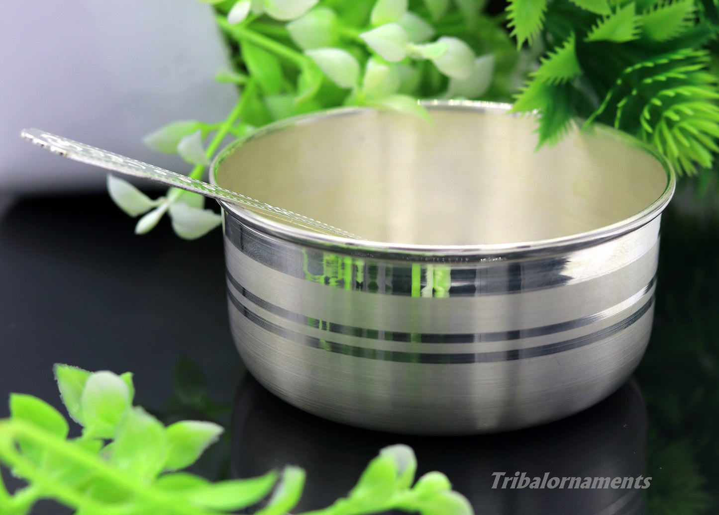 999 pure sterling silver handmade solid silver bowl and spoon, silver has antibacterial properties, keep stay healthy, silver vessels sv22 - TRIBAL ORNAMENTS