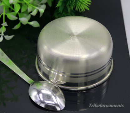999 pure sterling silver handmade solid silver bowl and spoon, silver has antibacterial properties, keep stay healthy, silver vessels sv22 - TRIBAL ORNAMENTS