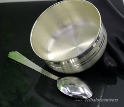 999 pure sterling silver handmade solid silver bowl and spoon, silver has antibacterial properties, keep stay healthy, silver vessels sv22 - TRIBAL ORNAMENTS